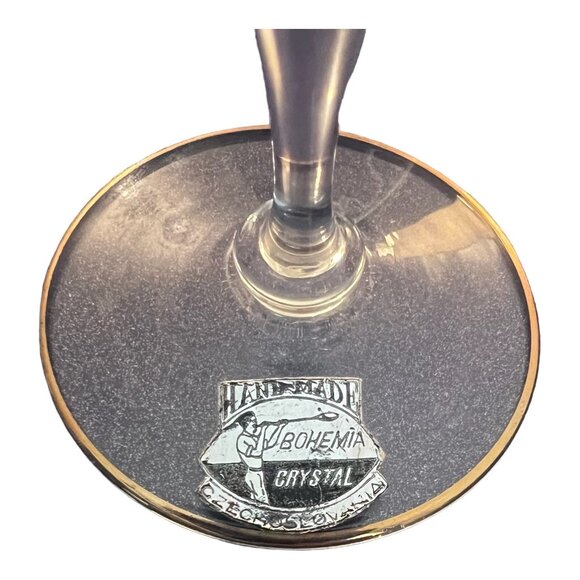 Hand Made Czech Bohemian Clear Crystal Gold Gilded Champagne Flute Glasses 7.5" - Picture 6 of 6